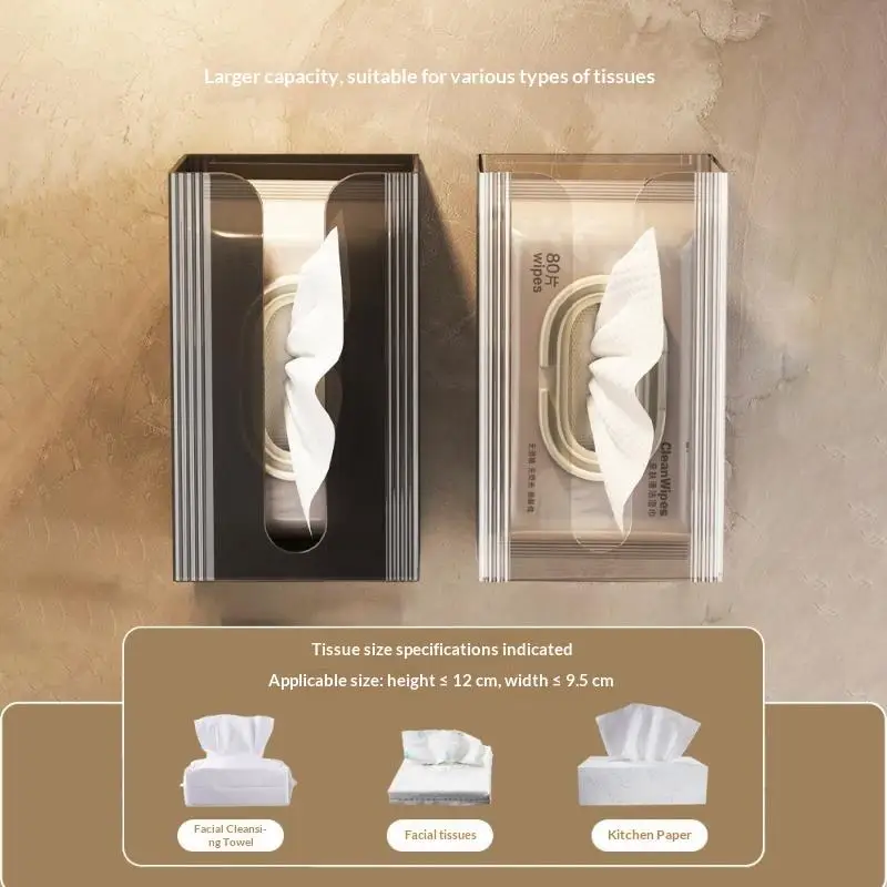 Plastic Tissue Box Holder, Wall Mounted, Transparent, Multi-Functional Paper Towel Dispenser For Living Room And Bathroom