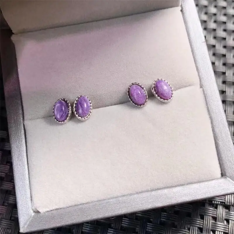 Natural Charoite Ear stud Jewelry Healing Fengshui Gemstone For Women Man Holiday Exquisite Gift 1pair