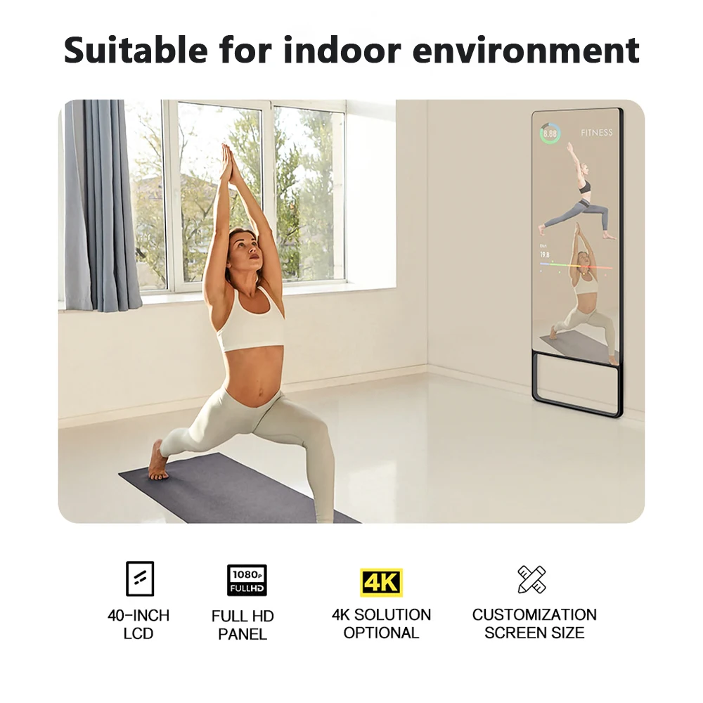 WJW DZ LW Advanced 43 Inch Smart Mirror Lcd Panel Interactive Magic Glass Mirror for Fitness Machine Gym Yoga LCD Screen Digital