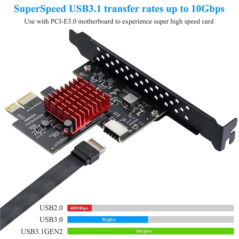2 tarjetas de expansión PCIE USB 3,1 GEN2 tipo E, 10Gbps PCI Express 3,0 1X a 20 pines Panel tipo C conector para Windows 10/8