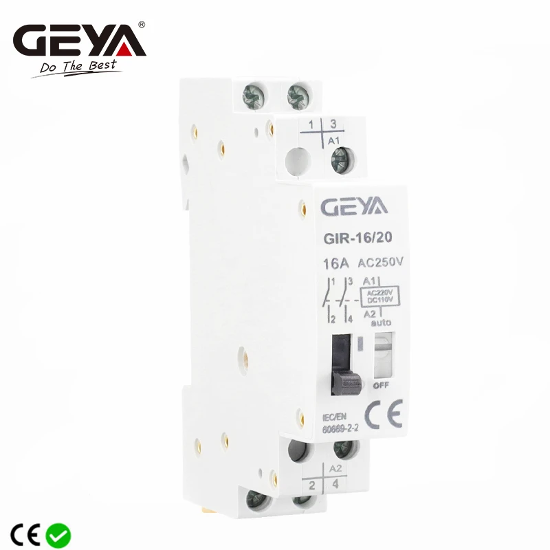 GEYA GIR Mechanical Impulse Relay Household Bistable Latching Auto Control Relay 1P 2P 16A 1NO 2NO Coil 230V AC 110V DC