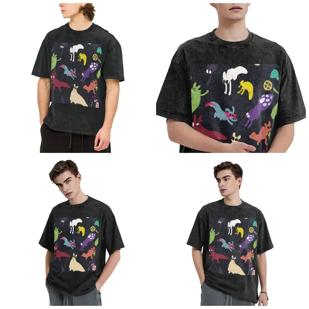 Streetwear T-Shirts Rain World Slugcats Pattern Game Washed T Shirt Short Sleeve Hip Hop T-Shirt Tops Tees for Men Women