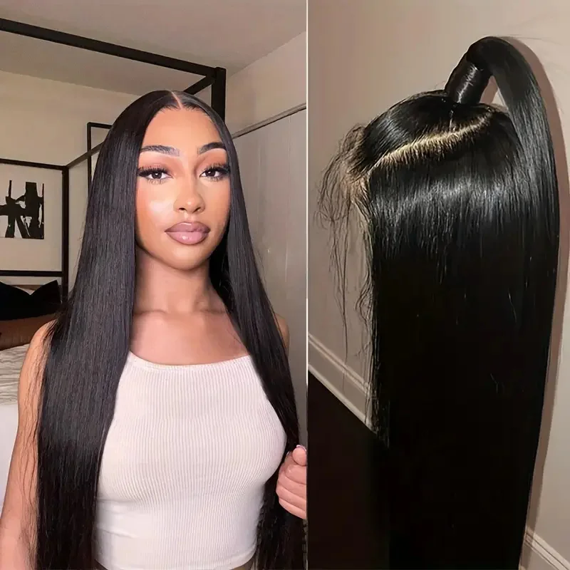 Alimice 13x4 Straight Lace Front Wigs Brazilian Human Hair Pre-Plucked Lace Wig Glueless