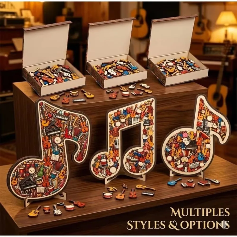 Irregular Musical Note Jigsaw Puzzle Musical Note Shape Instrument Print Musical Note Puzzle Vintage Style Wooden Jigsaw Puzzle
