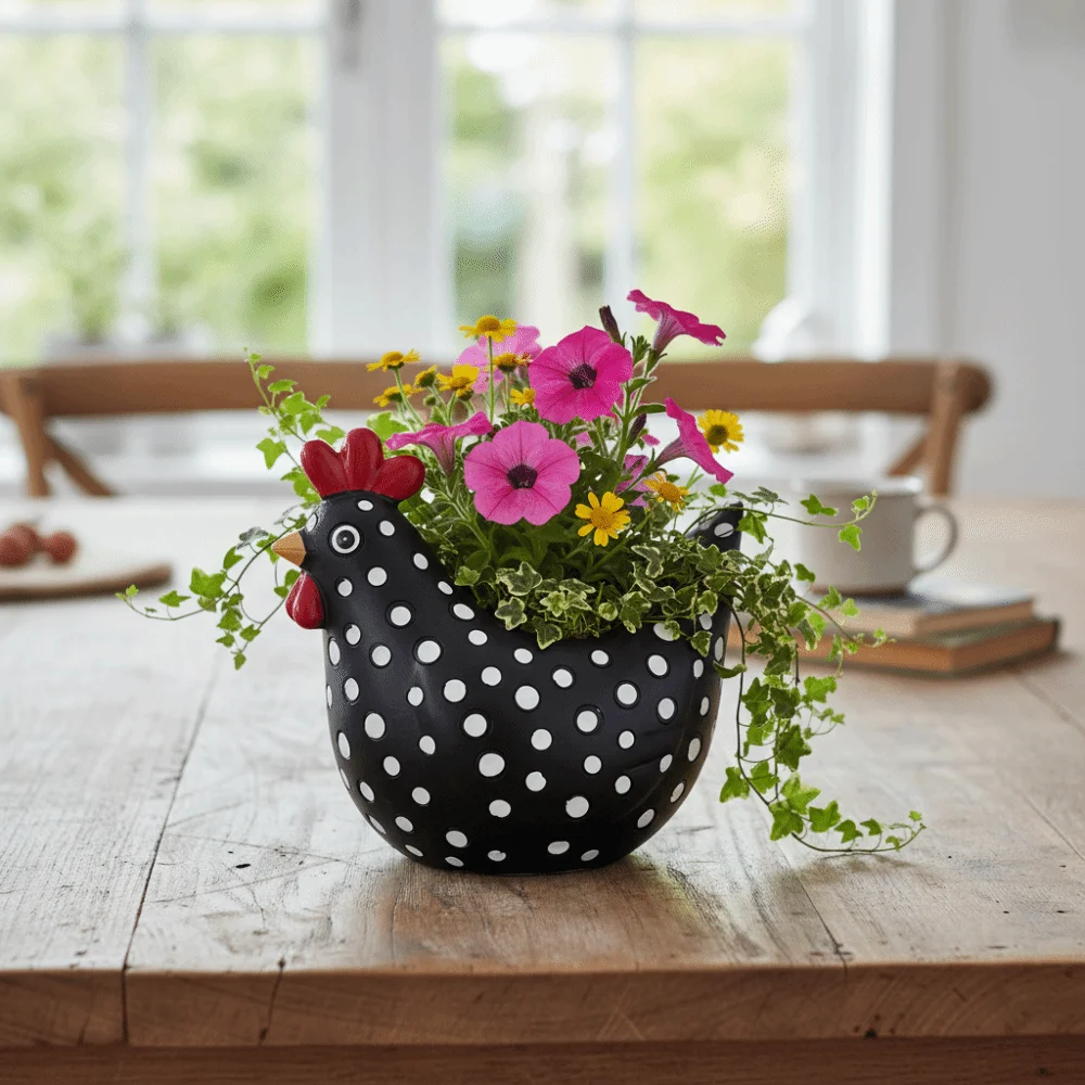 

Кашпо в форме курочки с пятнами, из смолы, для сада, маленький контейнер для растений, мультяшный горшок для суккулентов, для дома