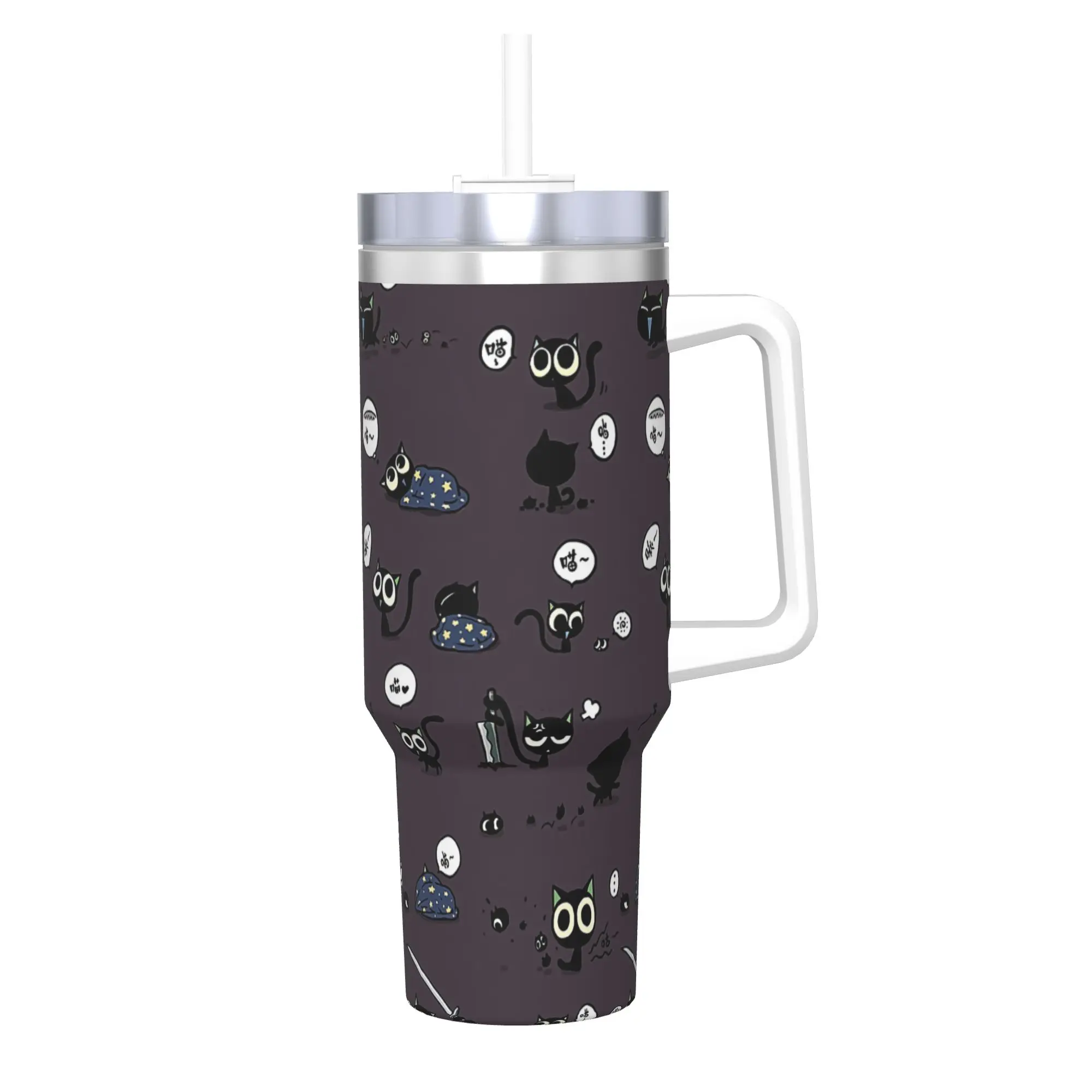 Stainless Steel Tumbler Kawaii Anime LUOXIAOHEIs Thermal Mug Black Cat Leakproof Hot Drinks Car Mugs Camping Water Bottle