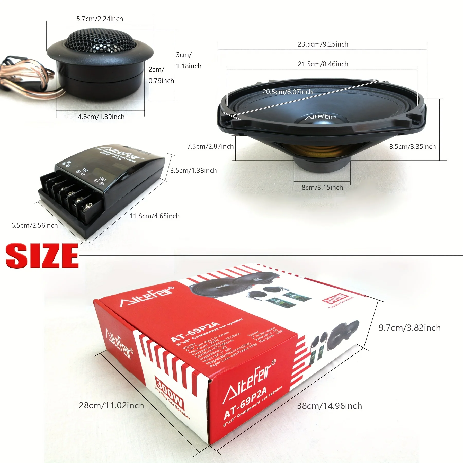 2 Pcs 6 Inch 9 Inch Car Component Speakers, 300W Max 4Ω Auto Audio System with 2 Tweeters & Crossovers for Vehicle Sound Upgrade