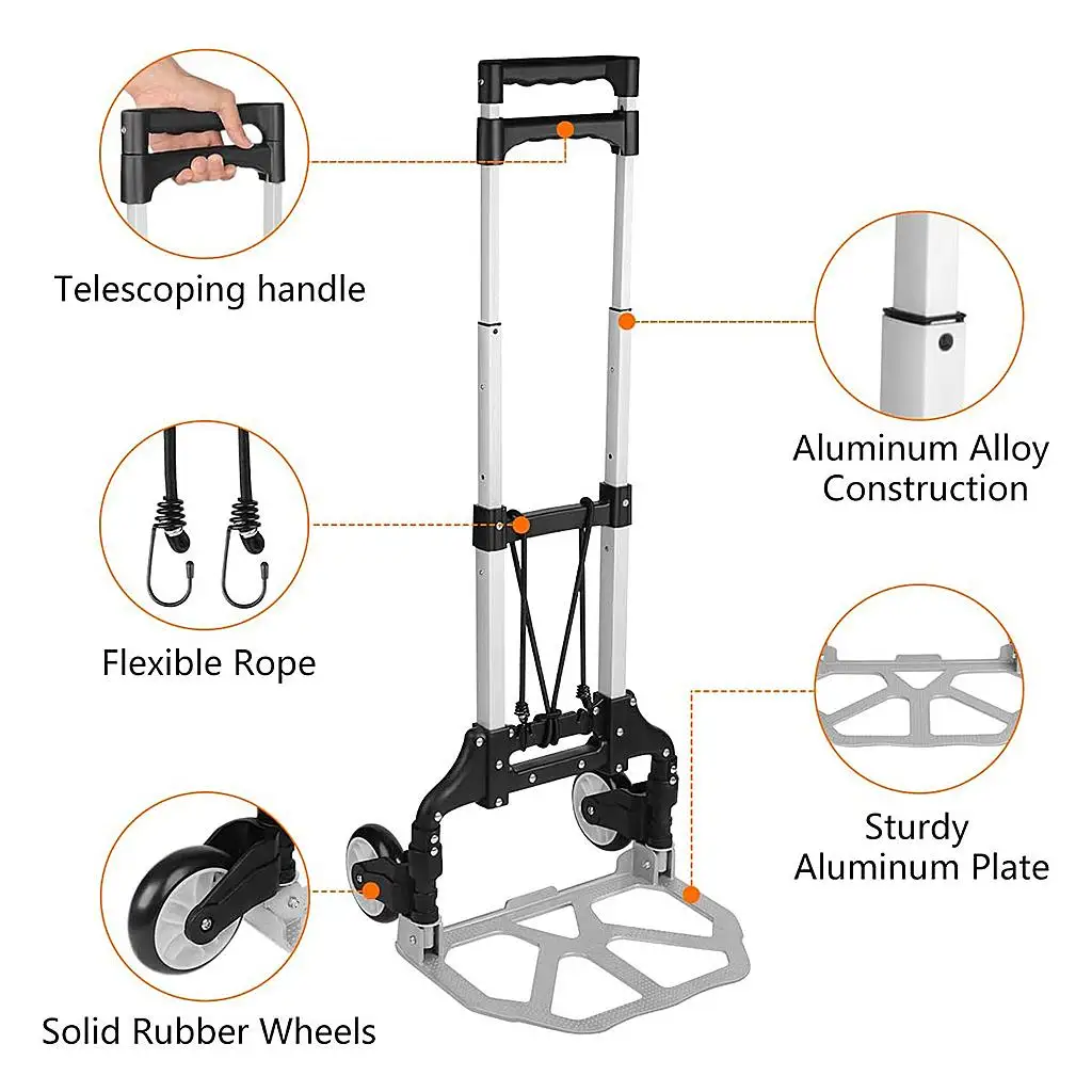 Folding Hand Truck Luggage Truck Cargo Truck With Wheel Heavy Duty Utility Cart Collapsible Trolley for Household Shopping