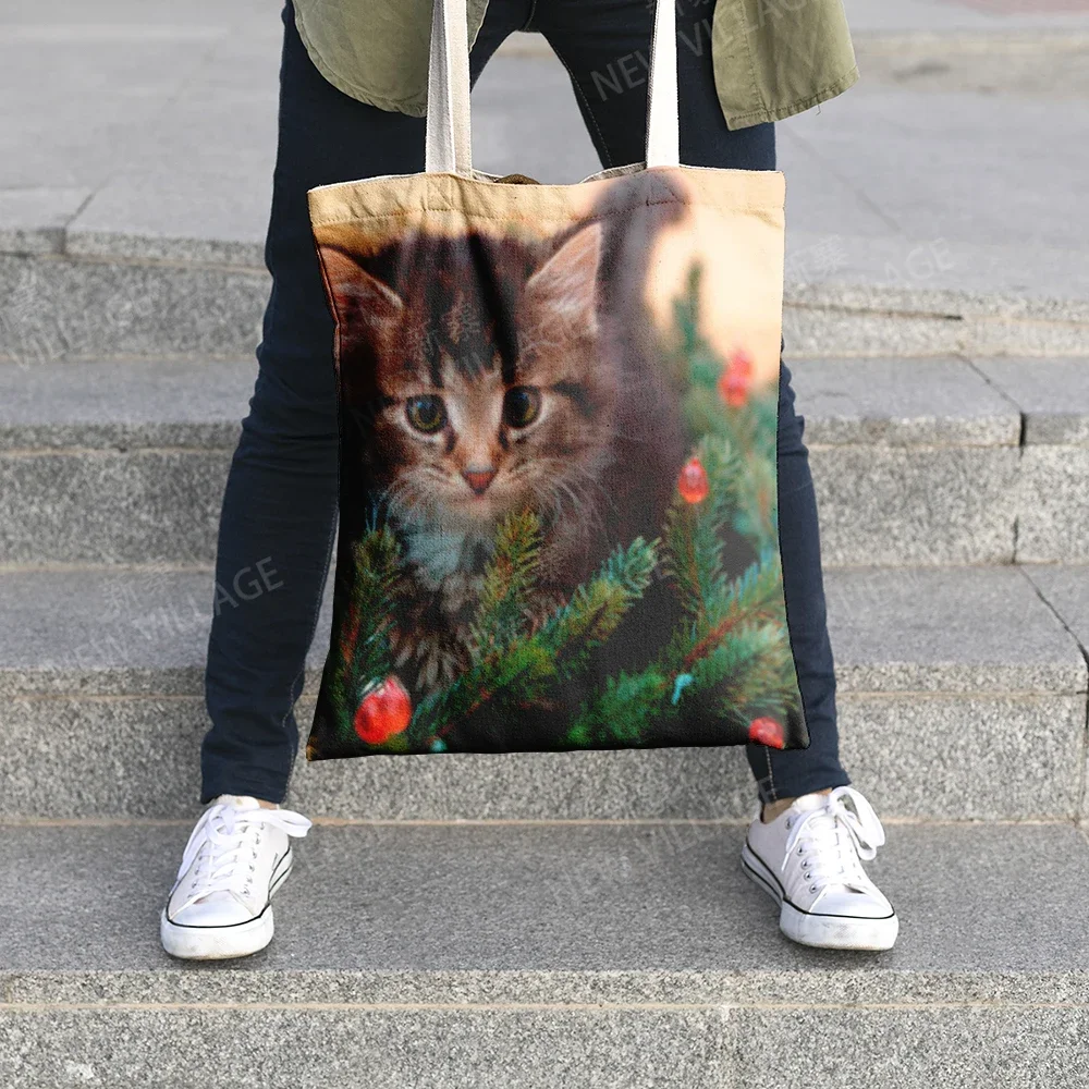 Travel pouch tote bags for women Christmas cats and dog organizer Shopper bag canvas Cosmetic bag for makeup Storage Shopper bag