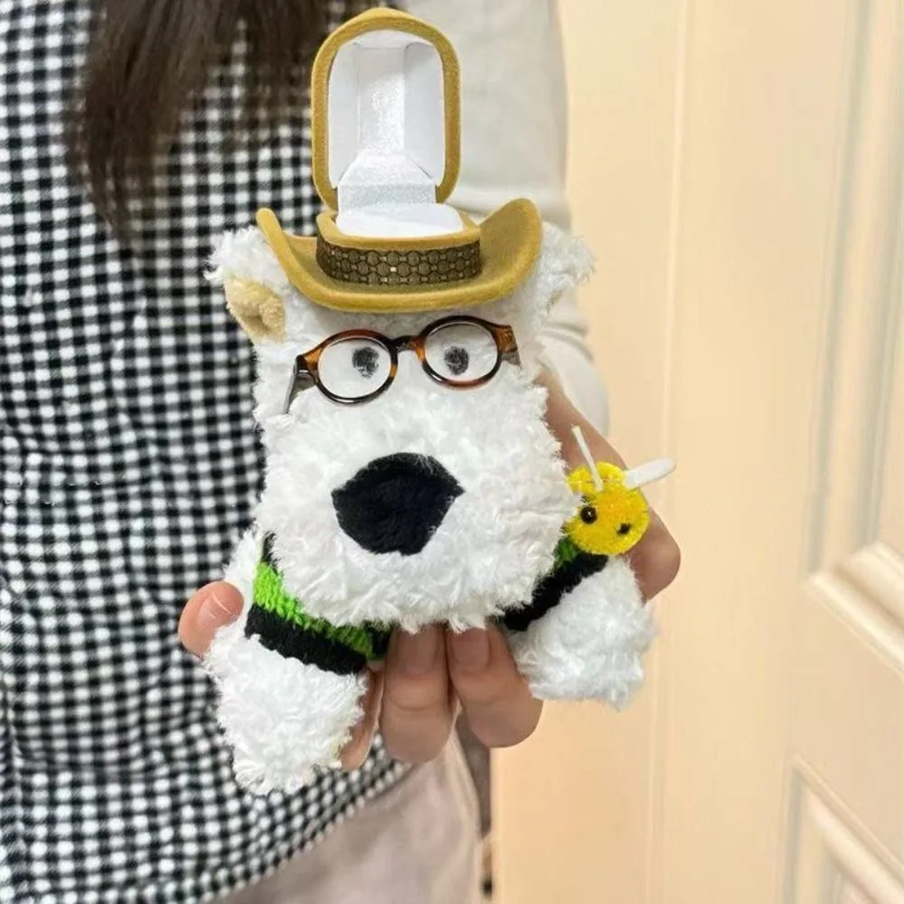 

Lovely Display Plush Puppy Doll Ring Box Stuffed Cartoon Wedding Ring Case Cute Plush Couple Rings Holder For Girlfriend