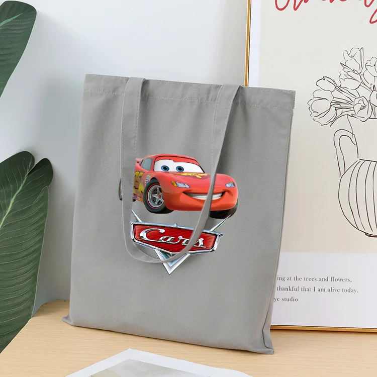 

Холщовые сумки Disney Pixar Cars Lightning McQueen, большая вместительная милая сумка-тоут, женская сумка на плечо, многоразовая детская сумка для покупок