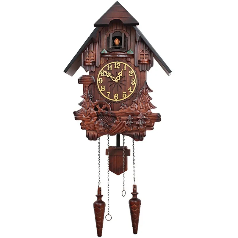 Cuckoo Wall Clock Vintage Wood Hand Carved Basswood Bird Music Alarm Home Decor
