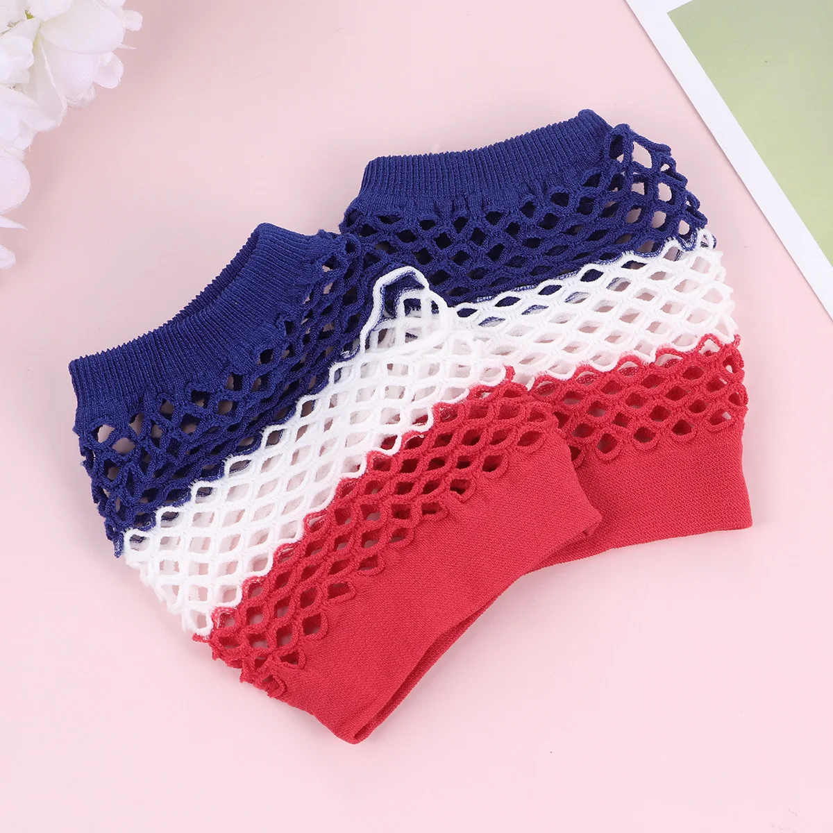 

Red White Blue Fishnet Gloves US Flag Design Lightweight Elastic Party Accessories Women Half Finger Mittens Stylish Role