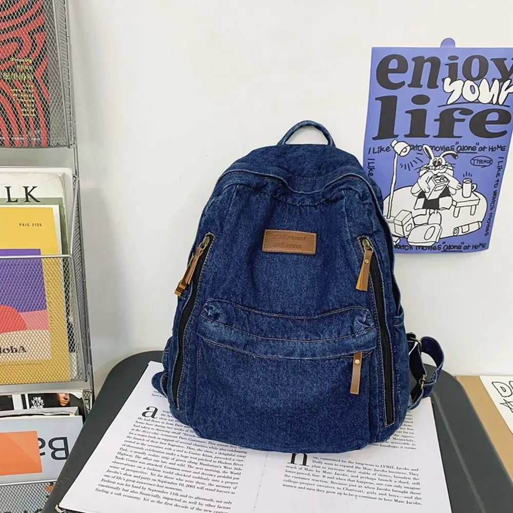 แฟชั่นกระเป๋าเป้สะพายหลัง DENIM ความจุขนาดใหญ่ Rucksack คาวบอยกระเป๋านักเรียน Casual Retro นักเรียนกางเกงยีนส์กระเป๋านักเรียน