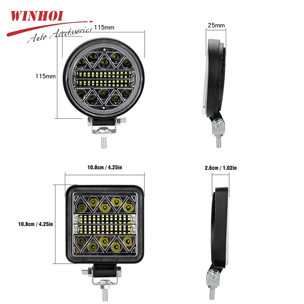 LED 바 스포트라이트 라운드 자동차 헤드라이트, LED 안개등, 트럭용 슈퍼 브라이트 작업등, 오프로드 4x4 액세서리, 102W, 12V, 24V