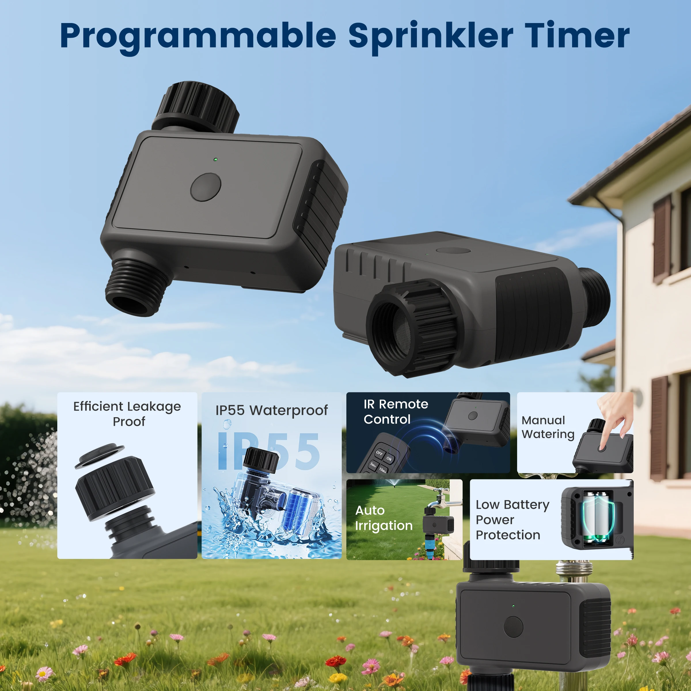 GIRIER Water Timer Programmable Sprinkler Controller for Garden/Drip Automatic Irrigation System with IR Remote Timing Functions
