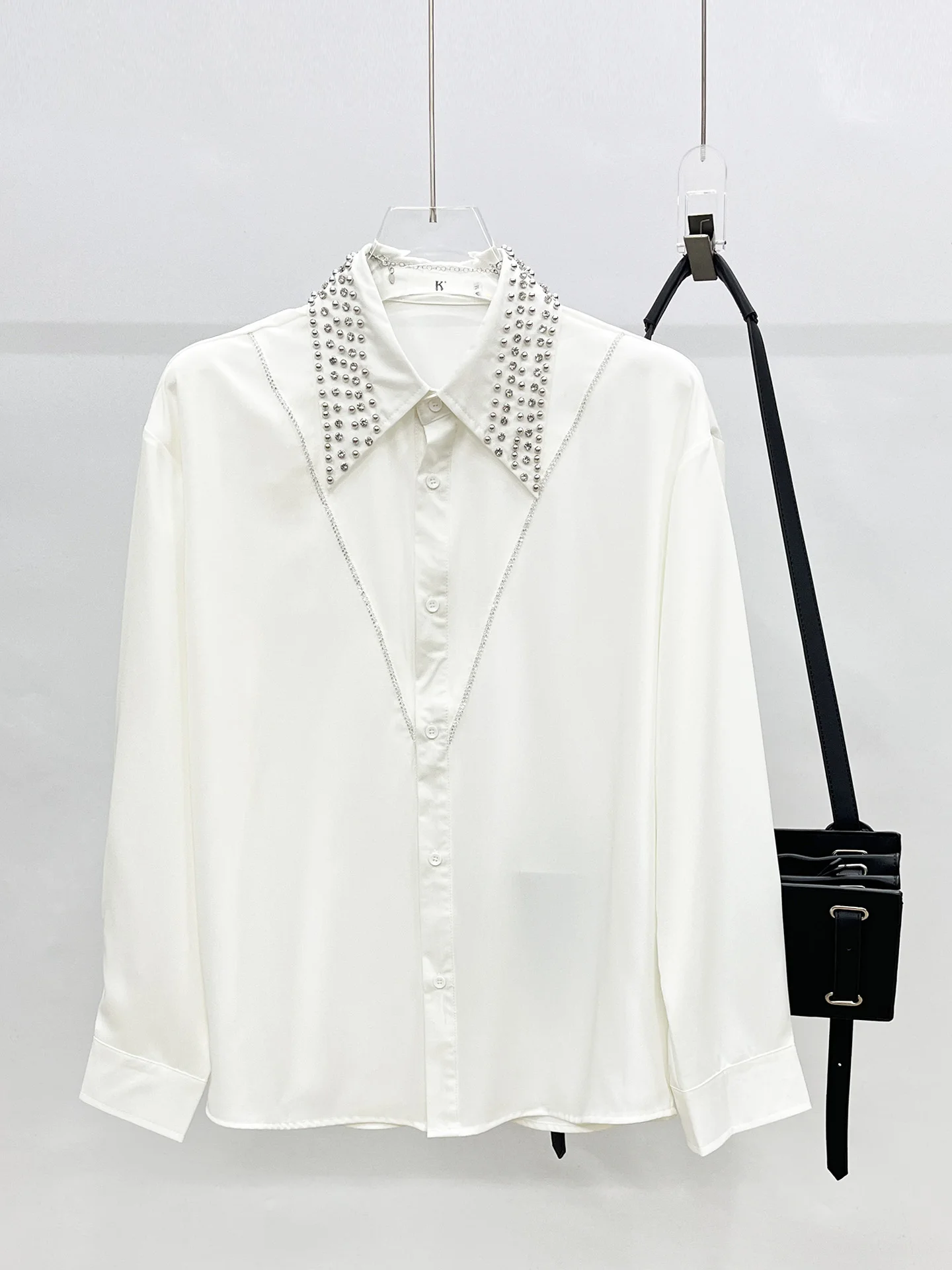 Men's 2025 Autumn New Trendy Loose Stylish Shirts Fashion Beaded Rhinestone Chic Shirts Male Handsome Solid Color Sparkling Tops