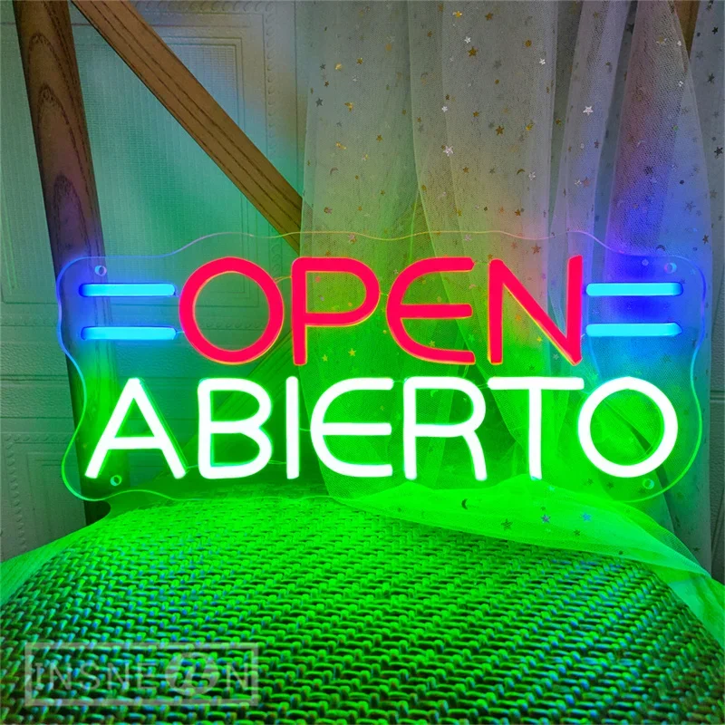 Open Abierto LED Neon Sign Spanish Neon Signs for Coffee Shop Studio Room Wall Decor Disco Club Bar Restaurant Neon Sign Lights