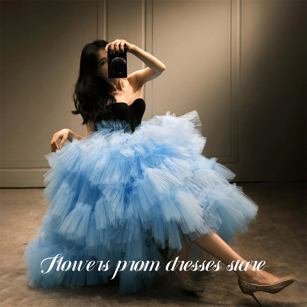 

Flowers Black and Blue Prom Dress Sweetheart A Line Celebrity Dress Layered Tulle Women's Evening Dresses Formal Gown Customized