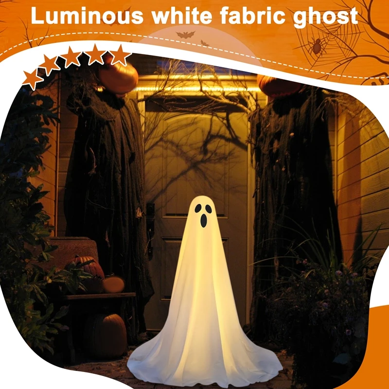 TKOH-Decorazioni di Halloween per esterni -Fai da te 2 pezzi Grandi fantasmi di stoffa bianca illuminati - Fantasmi carini con 20 luci a stringa a LED illuminate
