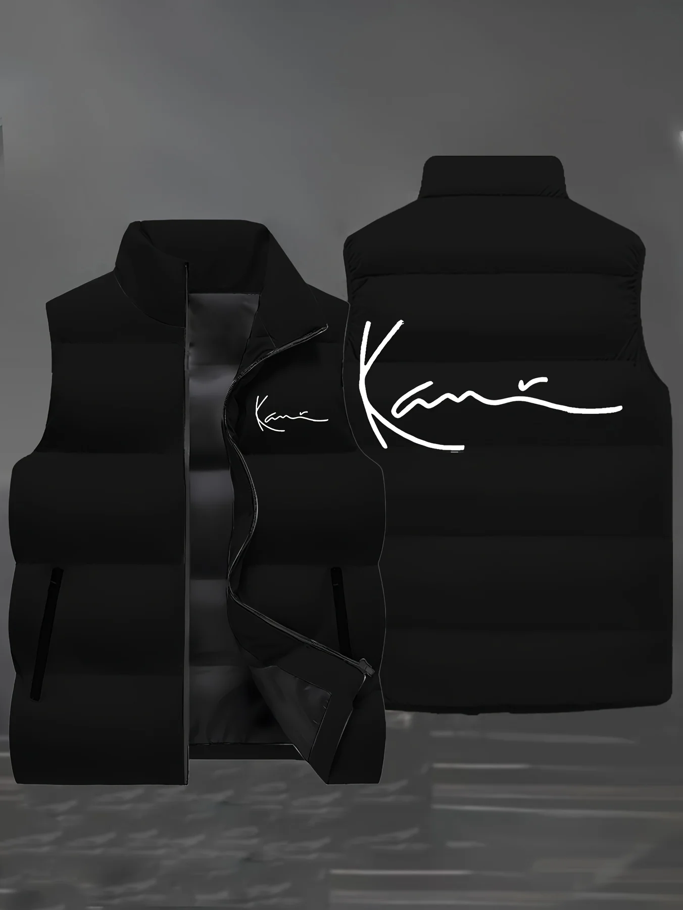 Autumn Winter Men Warm Padded Waistcoat Stand Collar Zipper Sleeveless Jacket Fashion Signature Print Casual Thermal Vest Male O