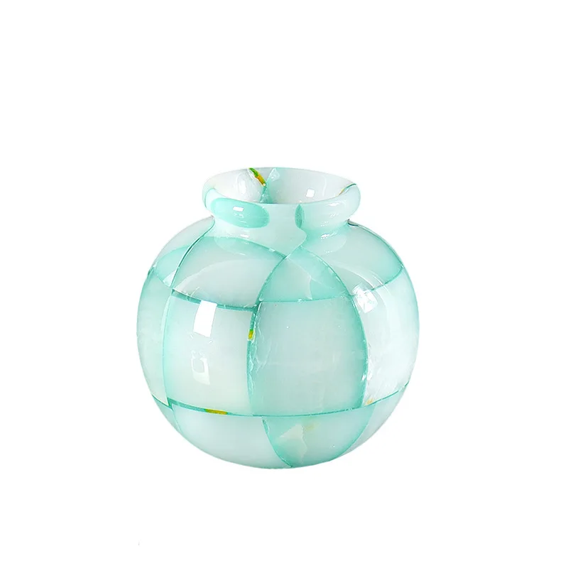 

Modern light luxury dopamine plaid, high-end big belly flower ware, living room decorative art ornament