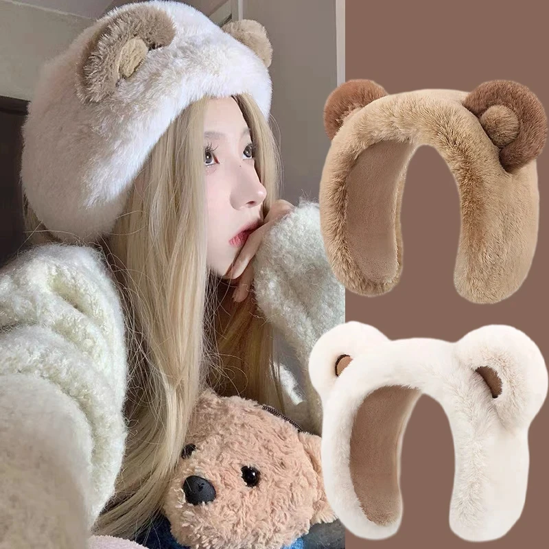 New Women\'s Earmuffs Cartoon Little Bear Warm Earmuffs Winter New Cute Student Warm Ear Protector Cold Ear Cover Ear Cover