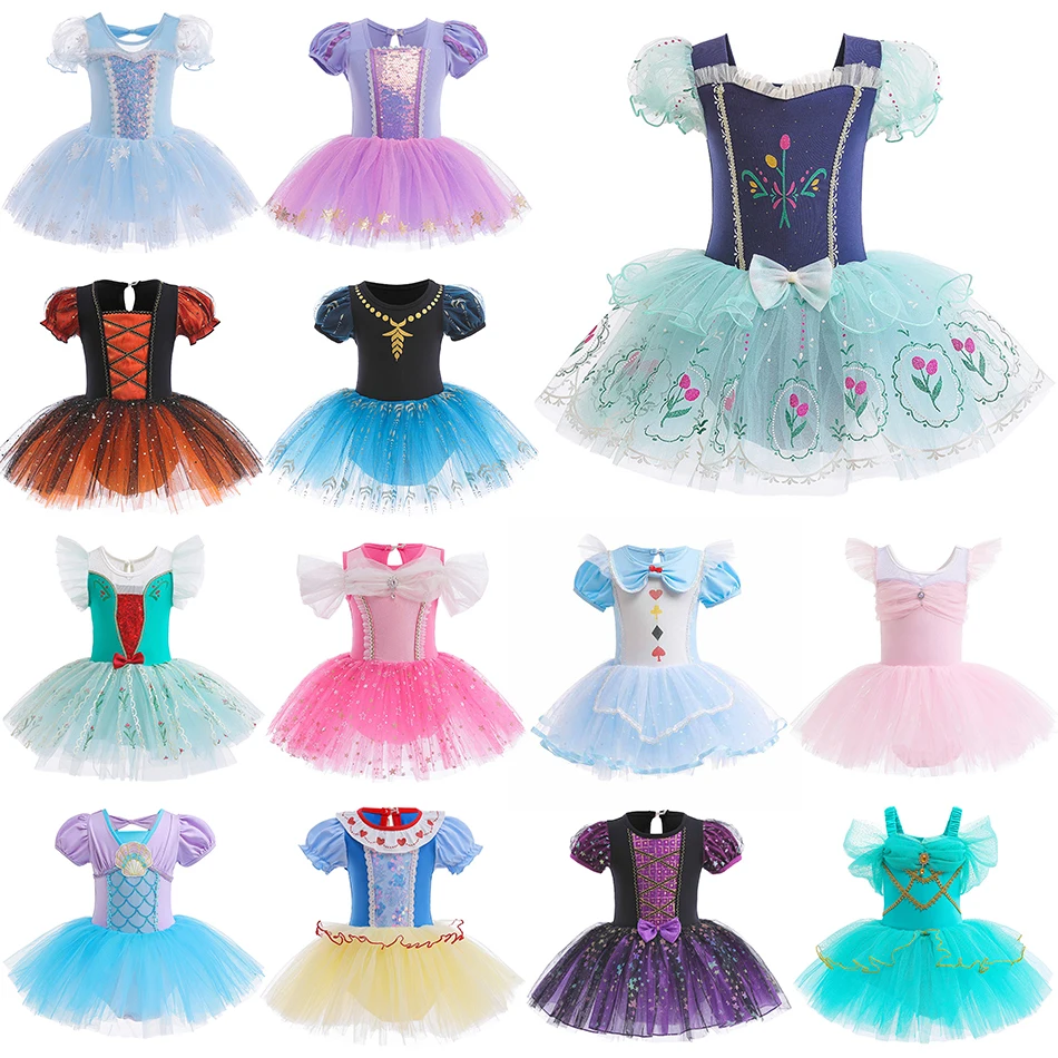 Girls Baby Princess Dress Elsa Mermaid Jasmine Snow White Cosplay Ballet Dance Tulle Tutu Dresses Kids Performance Costume