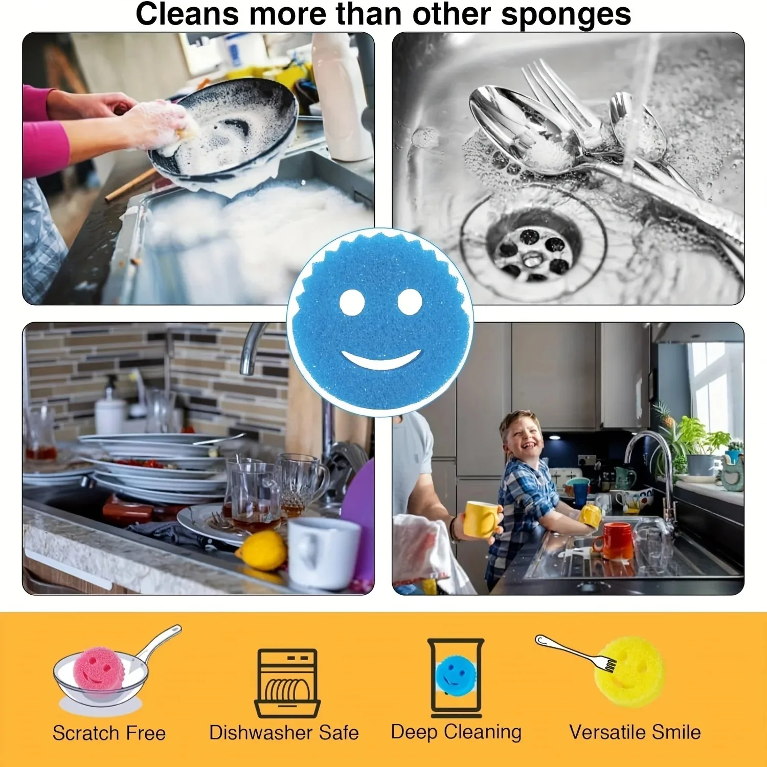 3 Pieces Double Sided Kitchen Sponge Set Temperature Sensitive Scratch-Free Cleaning Pad Ideal for Bowls Plates And More