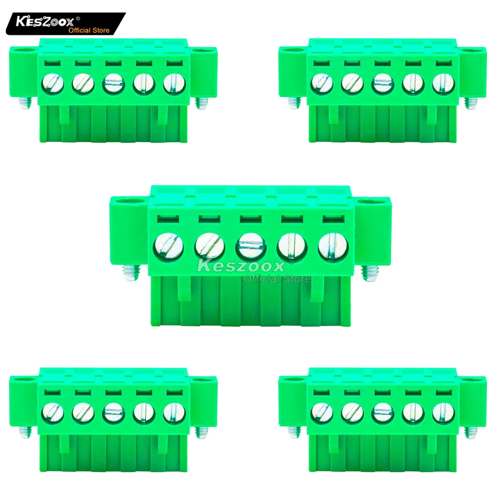 

Keszoox 10 PCS 5.08mm 5 Pin Phoenix Type Connector Green PCB Screw Plug Terminal Block 5 Pole with Screwable Flanges