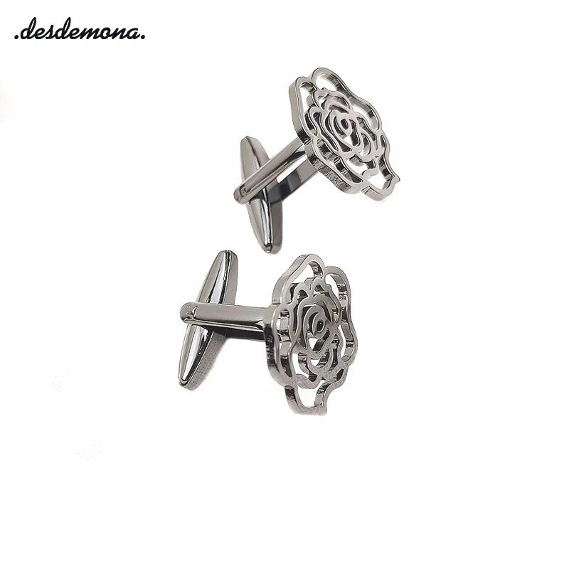 Stainless Steel  4Colors Rose Flower Cufflinks for Women New Personalise Hollow Design French Shirt Cuffs Mens Suit Accessories