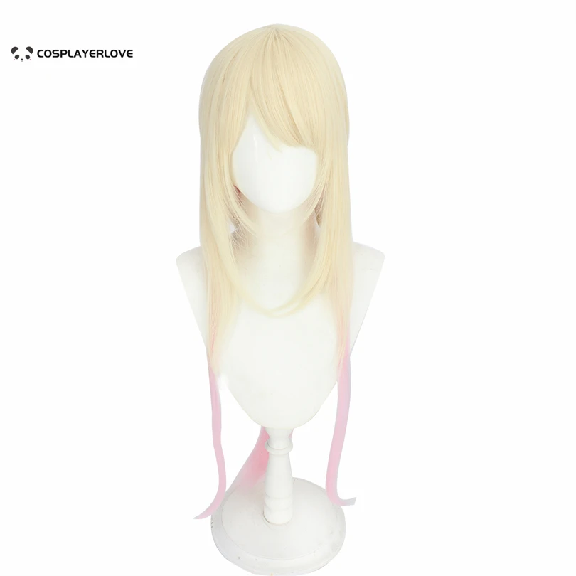 Anime Fujito Chiyuki Cosplay Perücke 80 cm Frau Lange Gelbe Farbverlauf Hellrosa Hitzebeständige Synthetische Haar Party