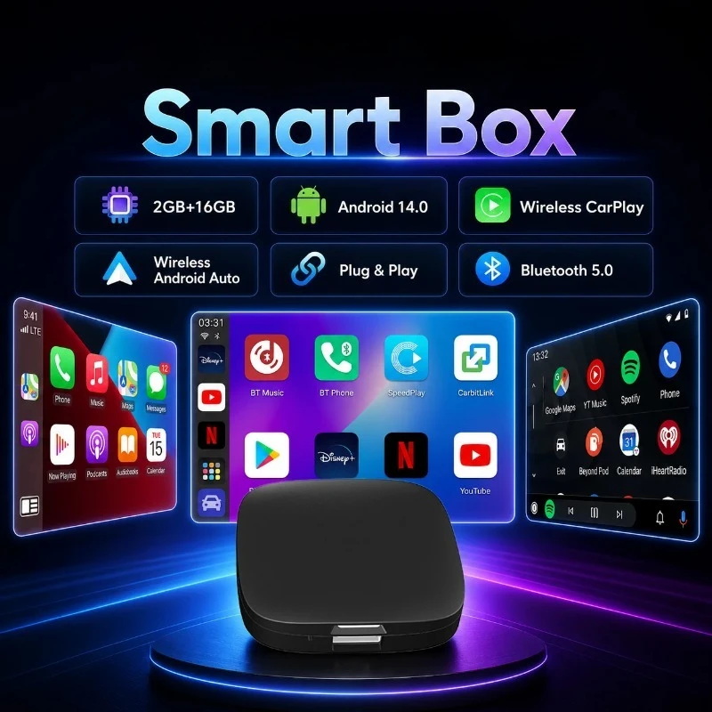 Android 14 Car AI Box Wireless Carplay Adapter Android Auto For Youtube Netflix Universal TV Box Plug And Play for Wired Carplay