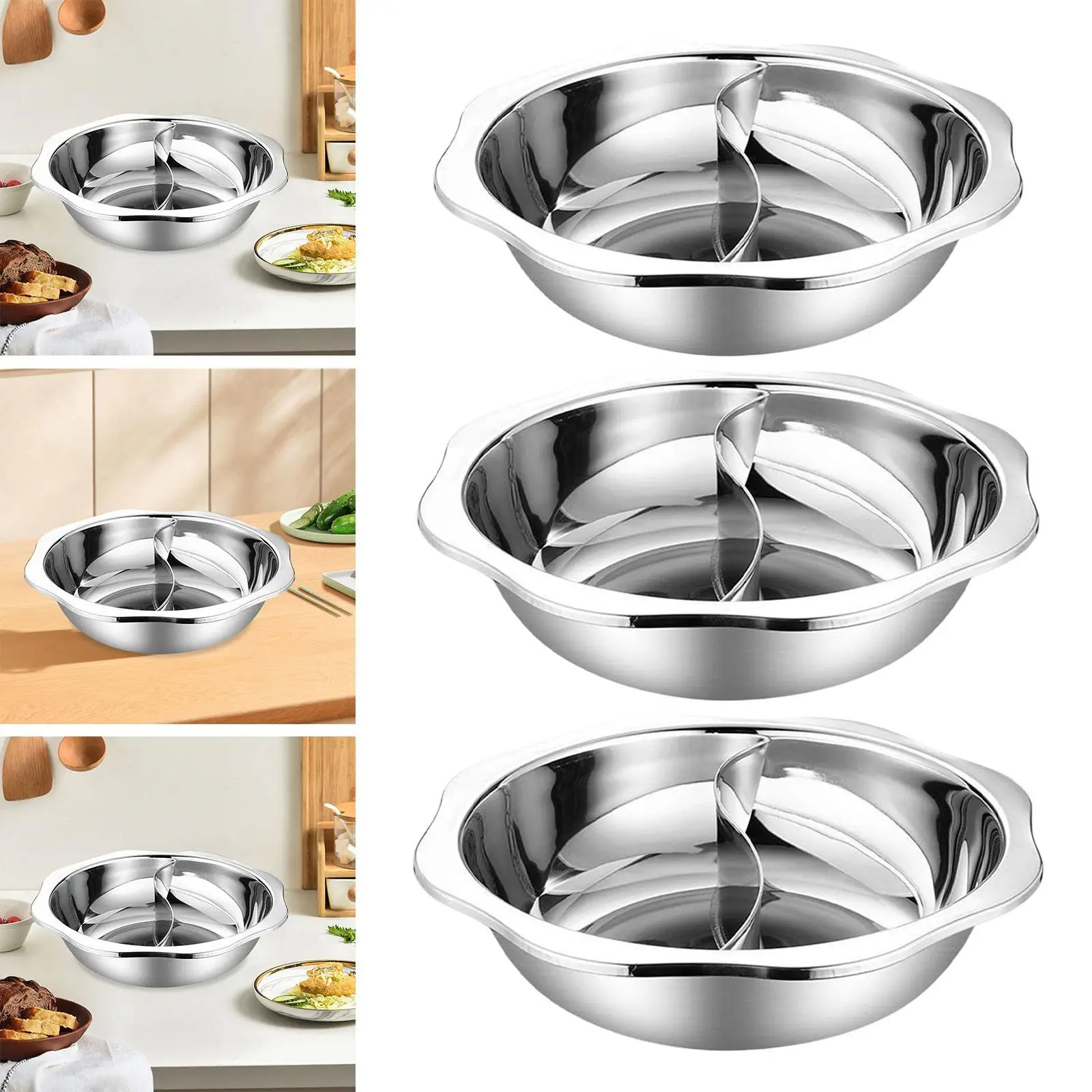 Hotpot Cooking Pot Stainless Steel Divided Double Sided Stock Pot with Divider for Induction Gas Stove Family Gathering
