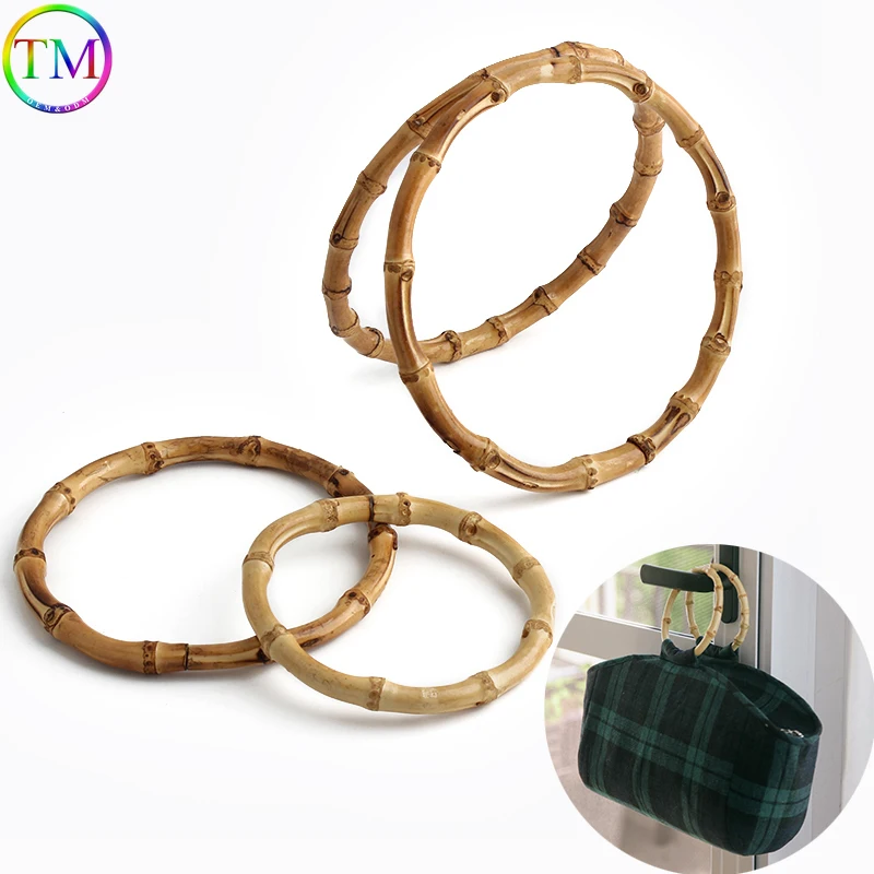 

4Pcs Bamboo Ring Bag Handles DIY Handmade Natural Wooden Bag Closure Round Handle Purse For Woven DIY Replace Sewing Accessories