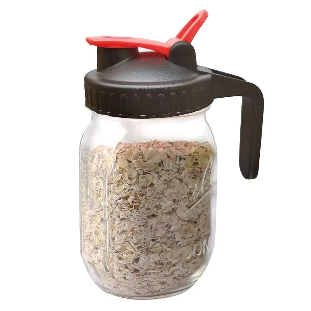 New Reusable Mason Jar Lids 86mm for Wide Mouth Jar Seal Bottle Cover Plastic Leak-proof Spout Lid with Handle Home Kitchen Tool