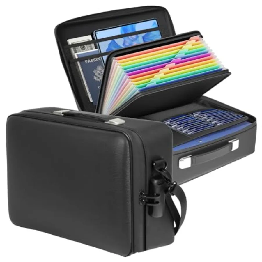 

Fireproof Document Box with Combination Lock Water-Resistant Portable File Organizer Case with Accordion Folder for Important D