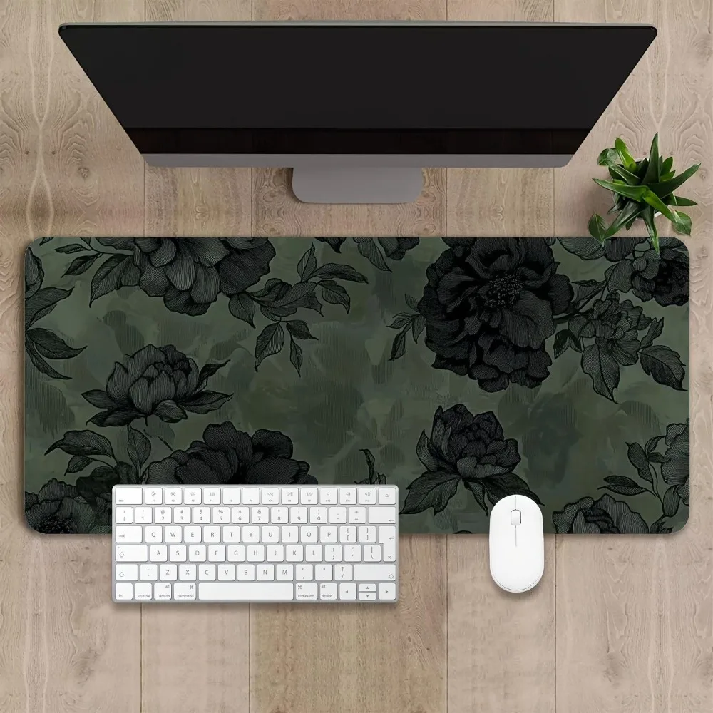 Tapis de souris à motif floral vert foncé - Surface durable, tapis pour clavier et souris, alfombrillas para escritorio, tapis de souris