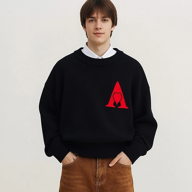 

Утолщенный зимний вязаный свитер, пуловер, повседневный модный свитер в форме сердца красного персикового цвета Ami AMORING с сердечками для мужчин и женщин