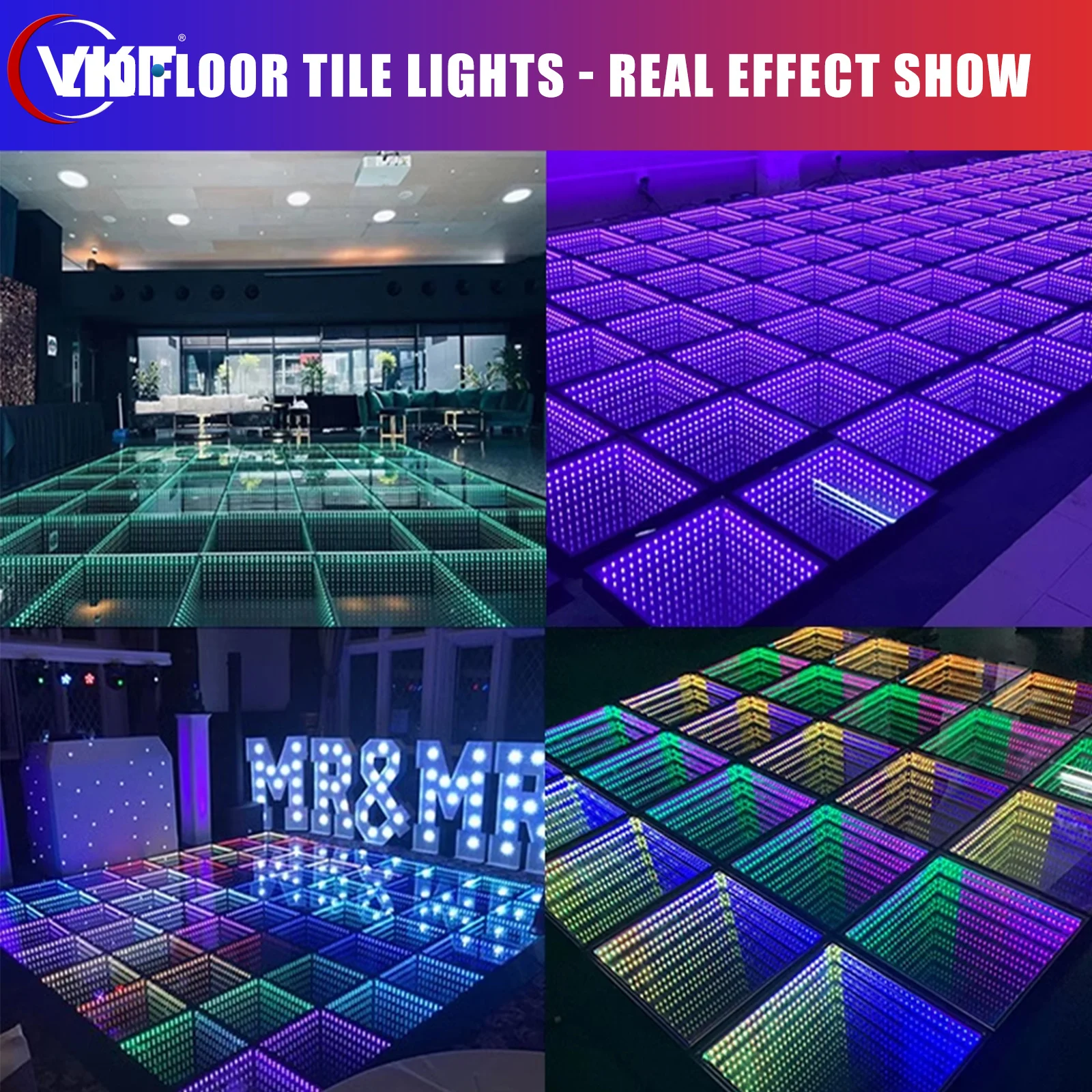 LED Dance Floor Tile Stage Effect LightsRGB Full Color 3D Mirror Floor Light Up for DJ Disco Club Wedding Party Stage Panels