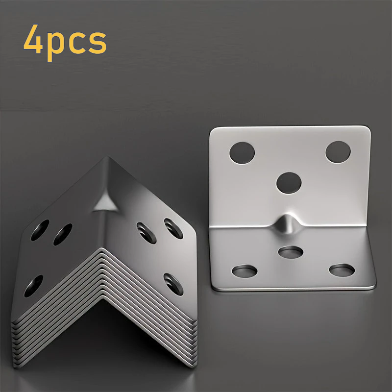 4pcs L-shaped metal brackets, 90-degree angle fixing plates, furniture connectors, support bracket