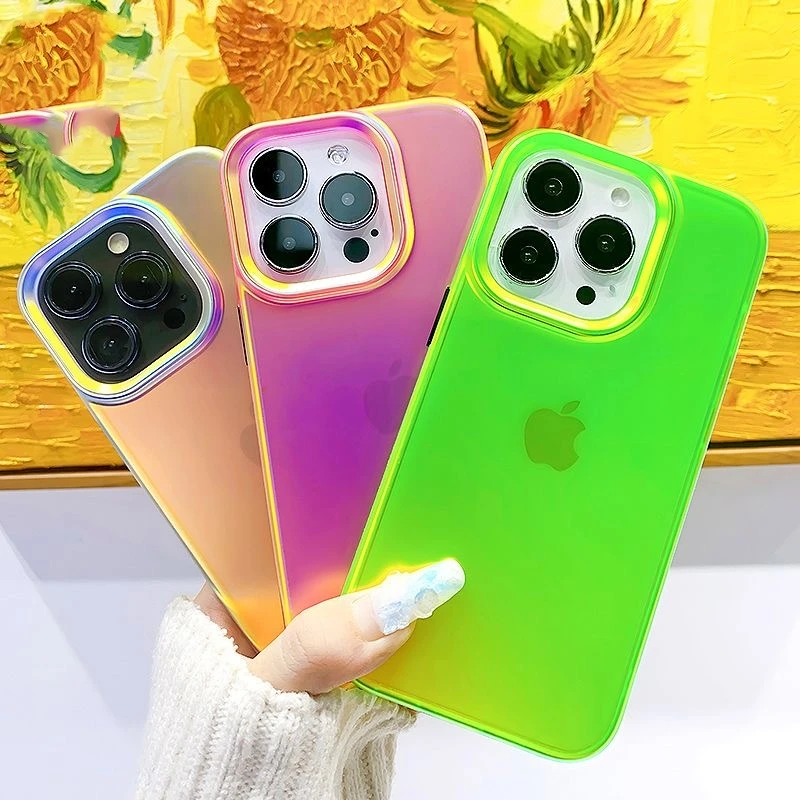 Colorful Fluorescent Green Phone Case For iPhone 16 15Pro Max 14 Pro 13 12 Pro Max Frosted Fluorescent Anti-drop Protective Case