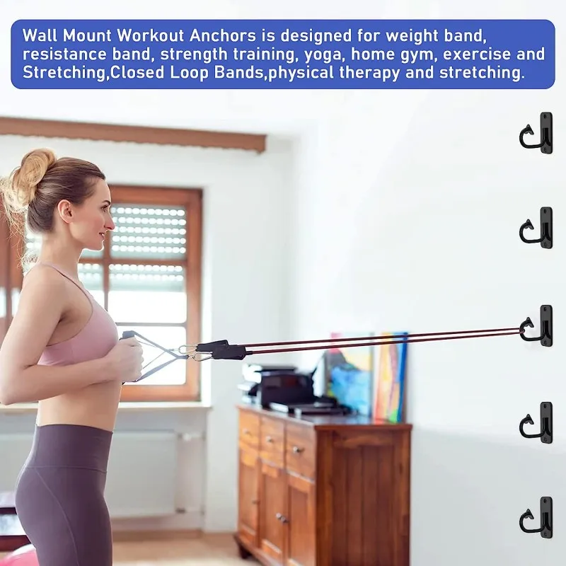 Workout Wall Mount Anchors Heavy Duty Resistance Band Wall Anchor Home Gym Exercise Strap Anchors for Strength Training Yoga