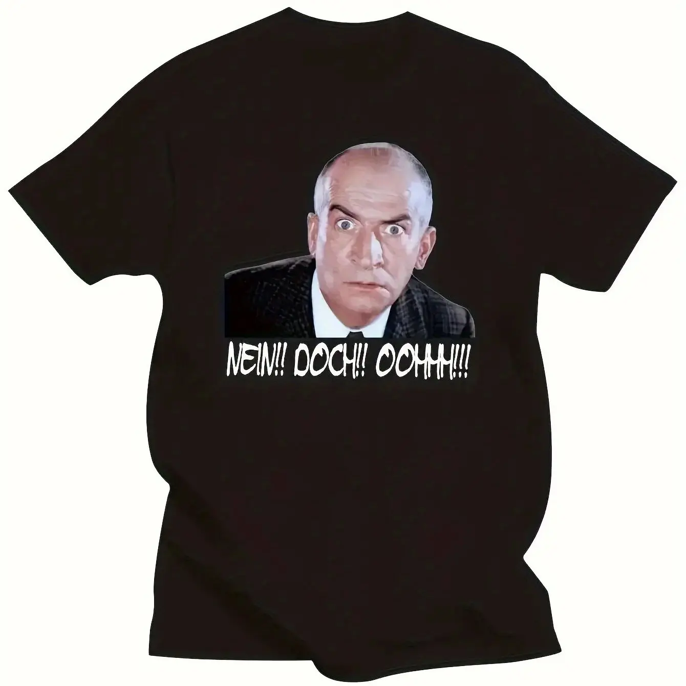 Herren-T-Shirt mit klassischer Filmgrafik im Vintage-Stil, Louis De Funes No! Aber! Oh! Retro-Design Bohemian-Style Rundhals-Freizeithemd