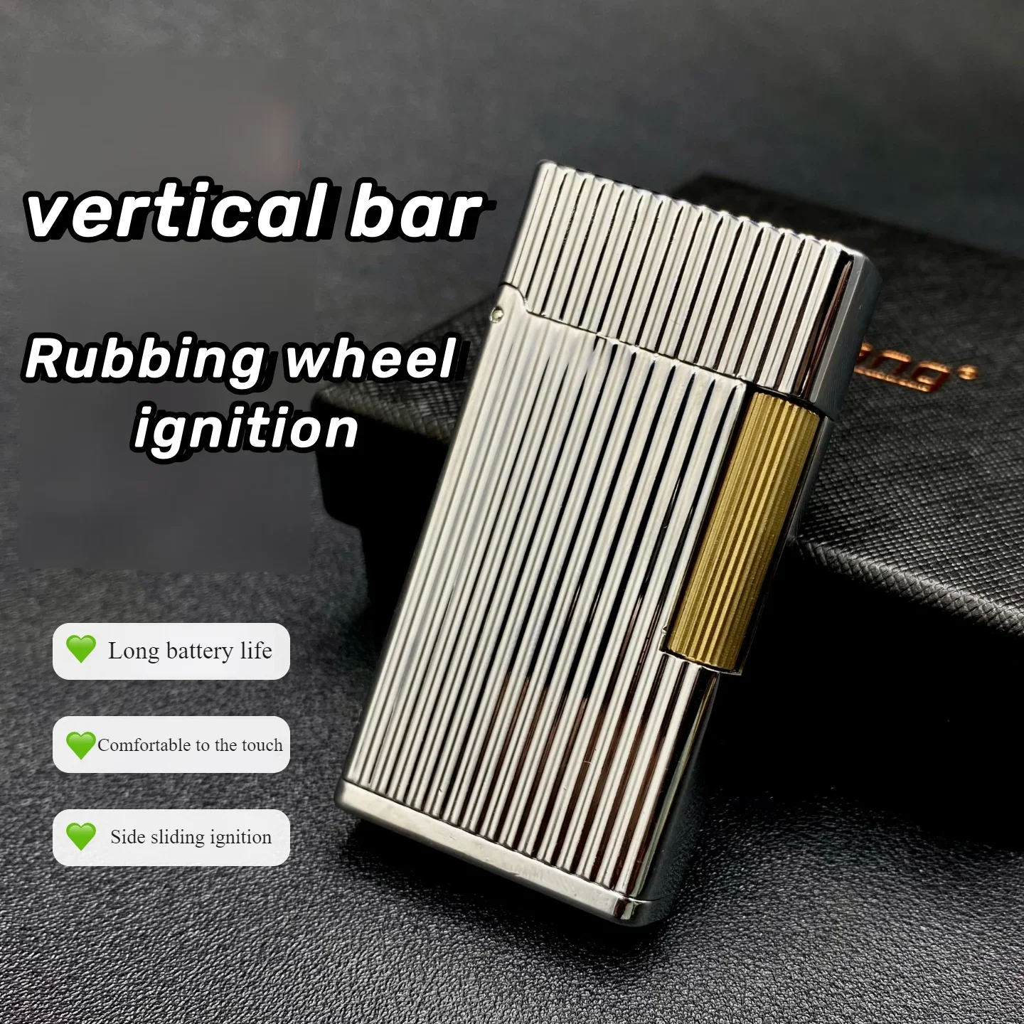 Encendedor de aceite, aleación de zinc antideslizante lateral, diseño cromado vertical, accesorios de humo de cubo de combustible coleccionables y de combustible a largo plazo