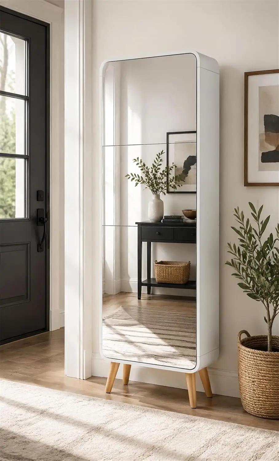 Arched Mirror Shoe Cabinet 4 Flip Drawers 12-16 Pairs Slim Storage Organizer Entryway Hallway Bedroom Narrow Rack, Customized