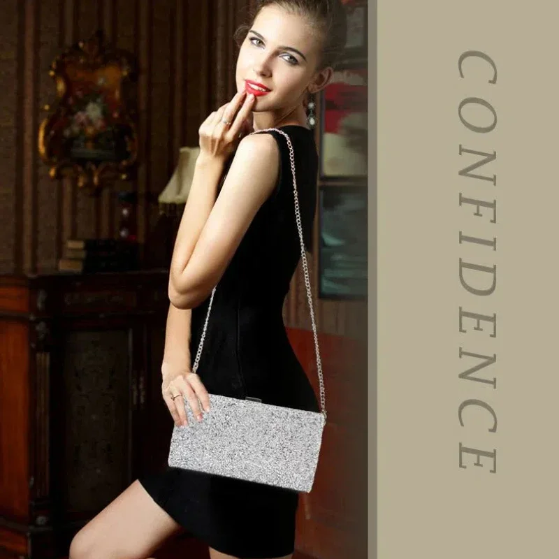 Bolso de noche con lentejuelas de diamante, Cartera de mano con dos cadenas, color negro, dorado y plateado, ideal para fiesta, banquete y boda