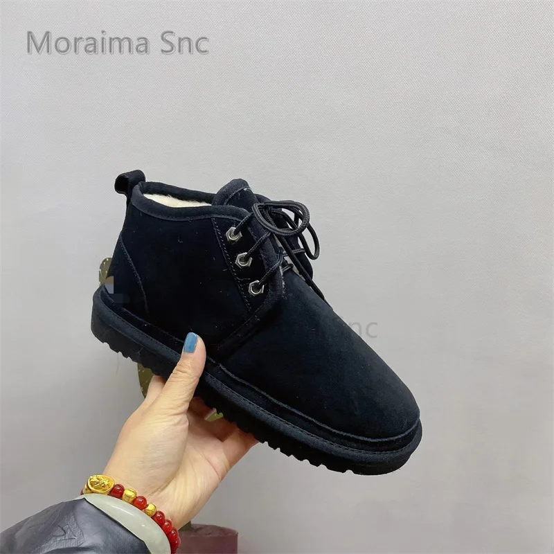 Couples Casual Cotton Shoes Women Suede Wool Warm Snow Boots Winter Plush Thicken Lace Up Lazy Shoes Man Multicolor Ankle Boots