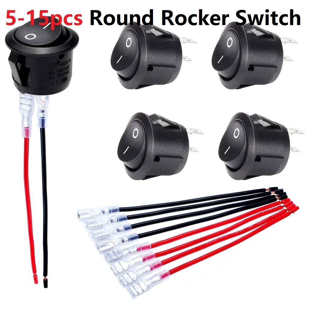 5-15PCS Circle Round Rocker Switch ON Off SPST 20mm Mini 12 Volt Toggle Switch 12V for Car Automotive RV 2 Pin Switch 120V Wired