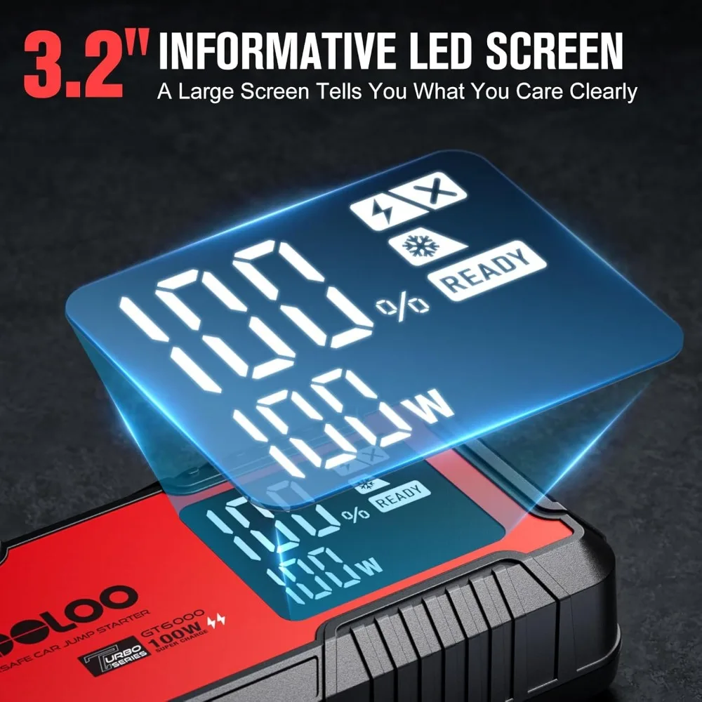 GOOLOO 6000A Jump Starter GT6000 Car Starter مع شحن سريع ثنائي الاتجاه 100 وات، معزز بطارية تلقائي قوي 12 فولت (جميع الغازات والأشغال